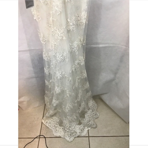 NEW! $748 Heartloom Andie Illusion‎ Side Lace Mermaid Gown Eggshell [ Small ] - Picture 9 of 11